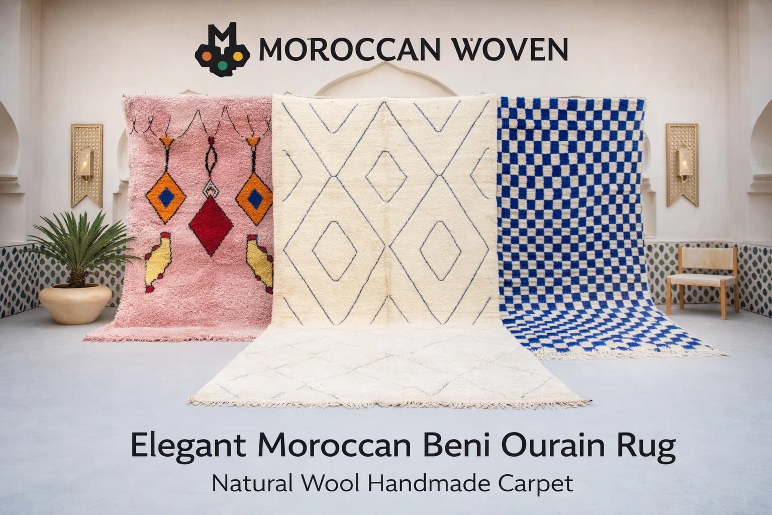 Elegant Moroccan Beni Ourain Rug – Natural Wool Handmade Carpet