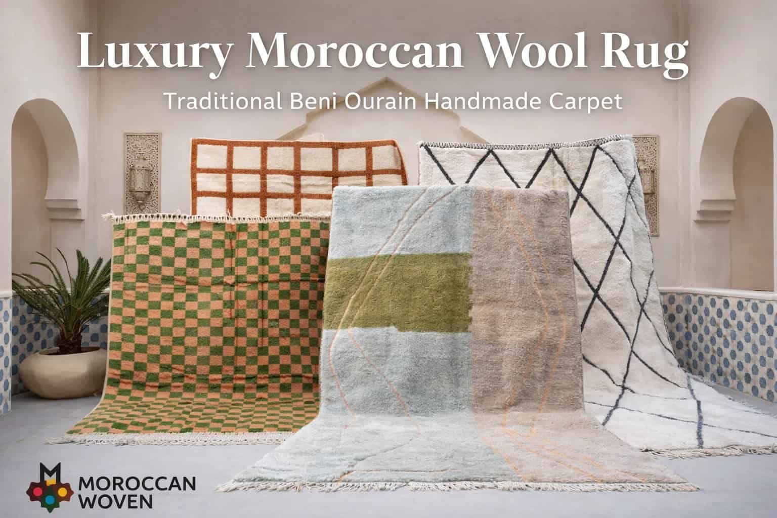 Luxury Moroccan Wool Rug – Traditional Beni Ourain Handmade Carpet