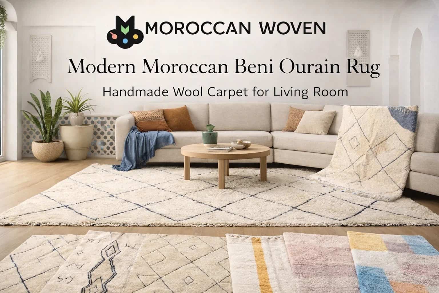 Modern Moroccan Beni Ourain Rug – Handmade Wool Carpet for Living Room