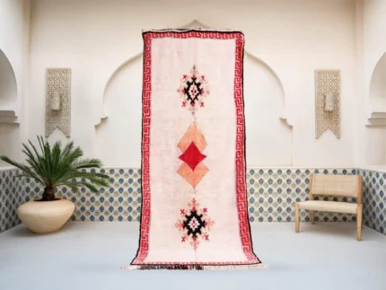Anera Moroccan Berber runner rug in white, red and peach