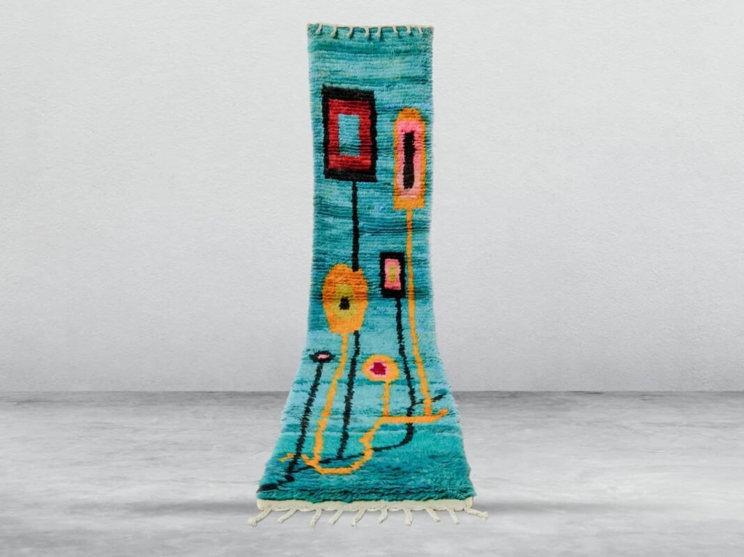 Ania Moroccan Berber runner rug in blue and multicolor