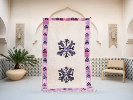 Aytur Azilal rug in cream, light purple and black, handmade in Morocco