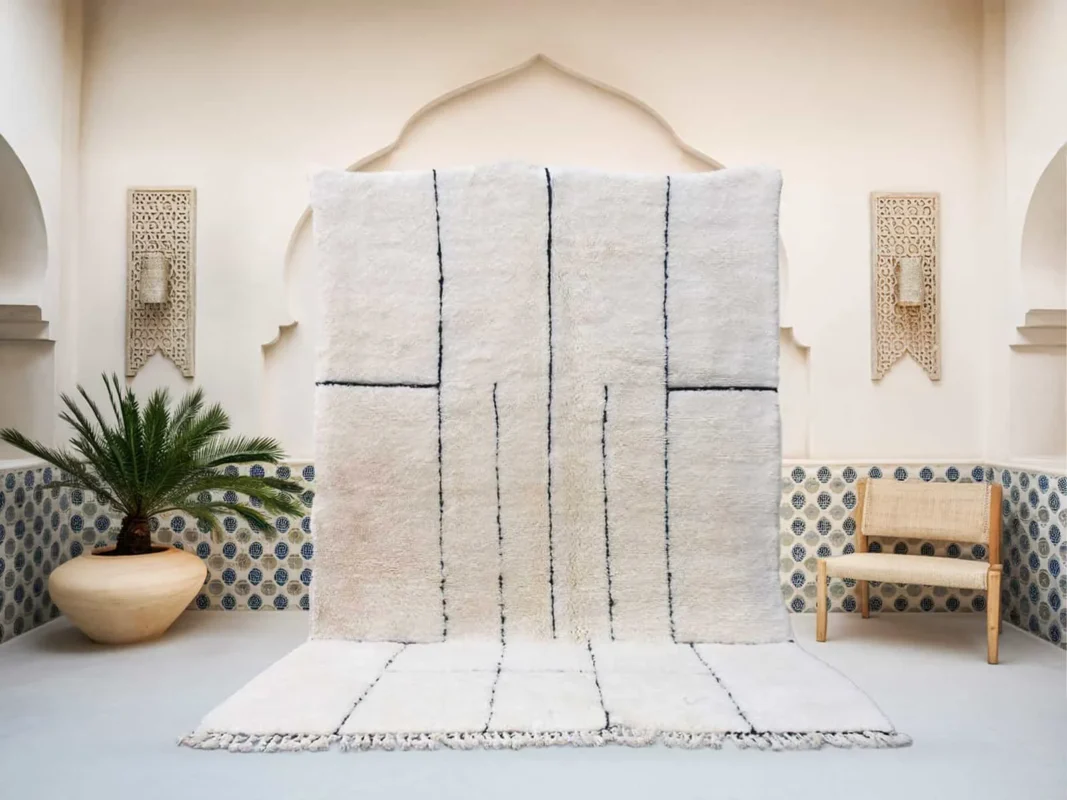 Fanna Beni Ourain rug in white and black, handmade in Morocco