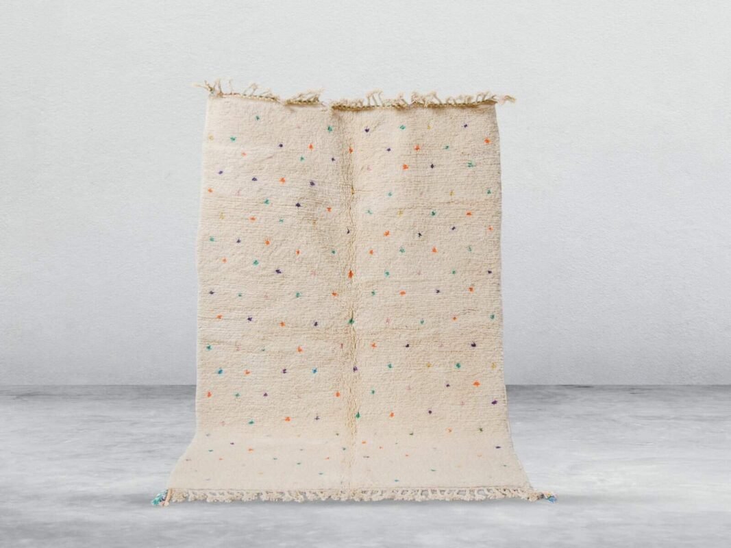 Izri Beni Ourain rug in cream with multicolor dots, handmade in Morocco