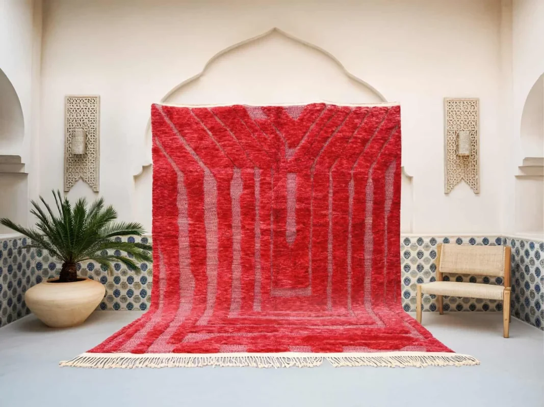 Markunda Beni Ourain rug in red, handmade in Morocco