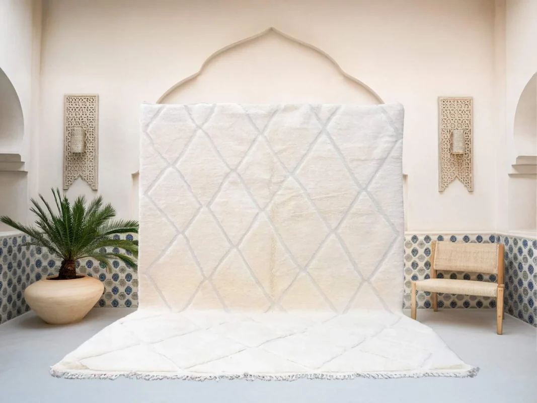 Masilya Beni Ourain rug in white, handmade in Morocco