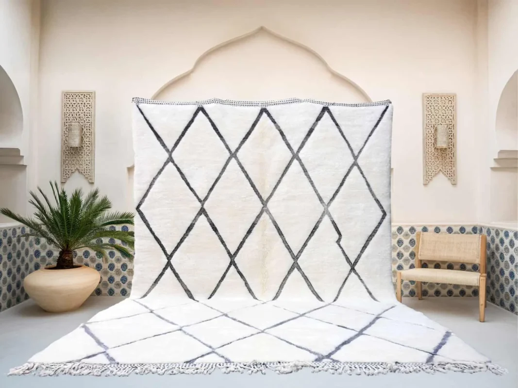 Numidia Beni Ourain rug in white and black, handmade in Morocco