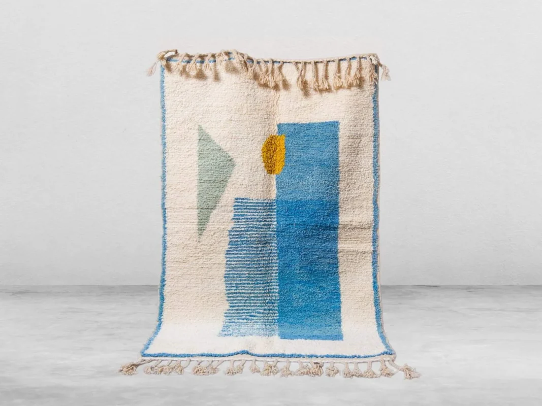 Rula Beni Ourain rug in white and blue, handmade in Morocco