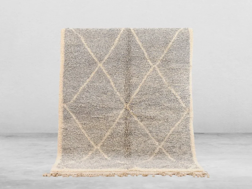 Salwa Beni Ourain rug in grey and white, handmade in Morocco