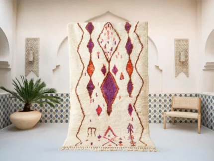 Tafala Azilal rug in white and purple, handmade in Morocco