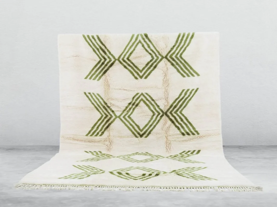 Tamayra Beni Ourain rug in white and green, handmade in Morocco