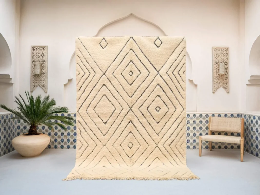 Tamurt Beni Ourain rug in light ivory, handmade in Morocco