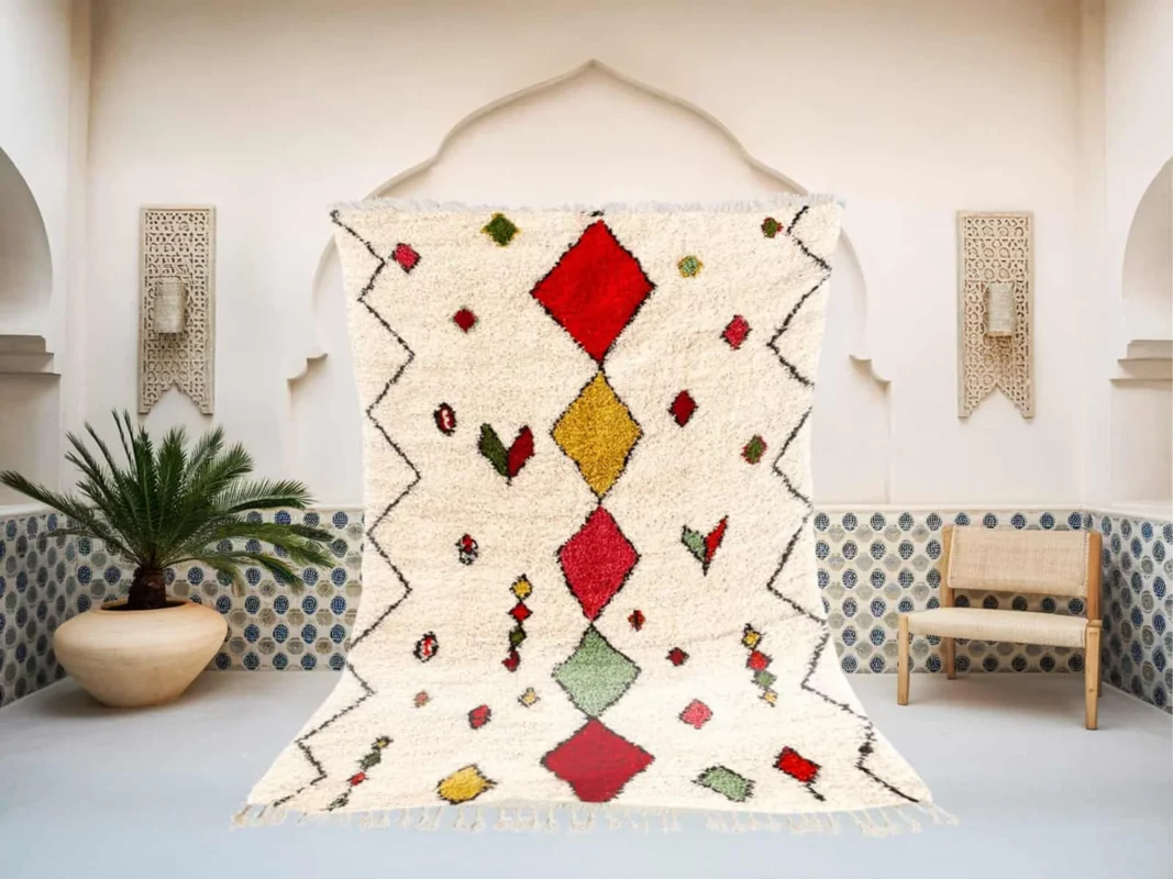 Tassadit Beni Ourain rug in cream and multicolor, handmade in Morocco