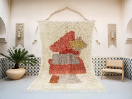 Tifsa Azilal rug in cream and red, handmade in Morocco