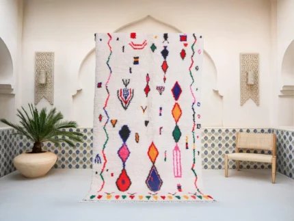 Tizire Azilal rug in cream and multicolor, handmade in Morocco