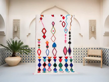 Tiziri Azilal rug in cream and multicolor, handmade in Morocco