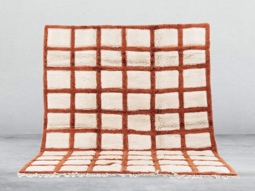 Tizya Beni Ourain rug in copper and white, handmade in Morocco