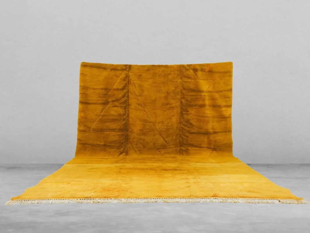 Tumart Beni Ourain rug in mustard yellow, handmade in Morocco
