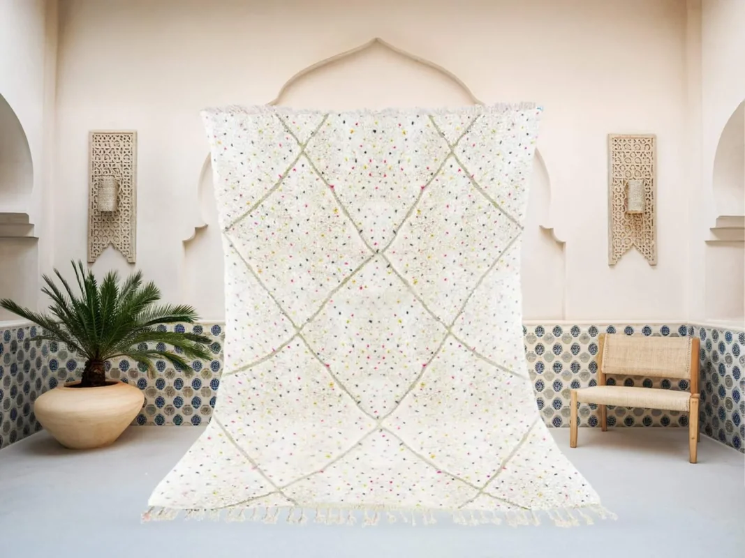 Tussna Beni Ourain rug in white and beige, handmade in Morocco