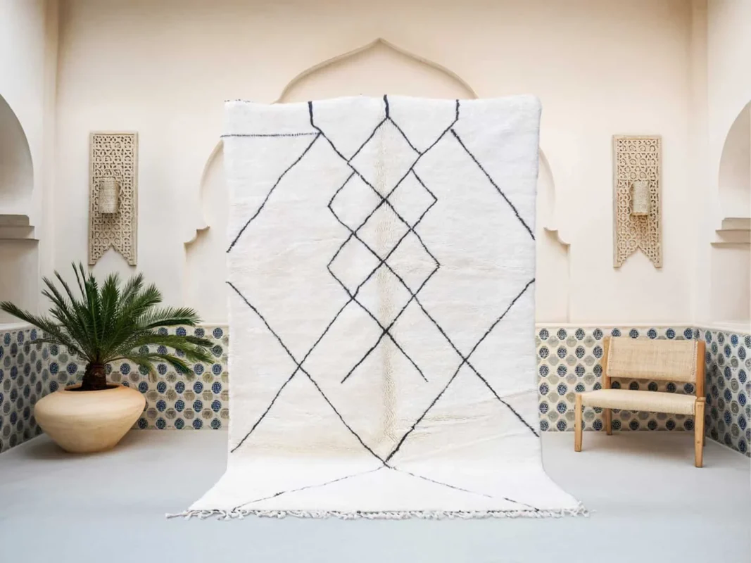 Zeina Beni Ourain rug in white and black, handmade in Morocco